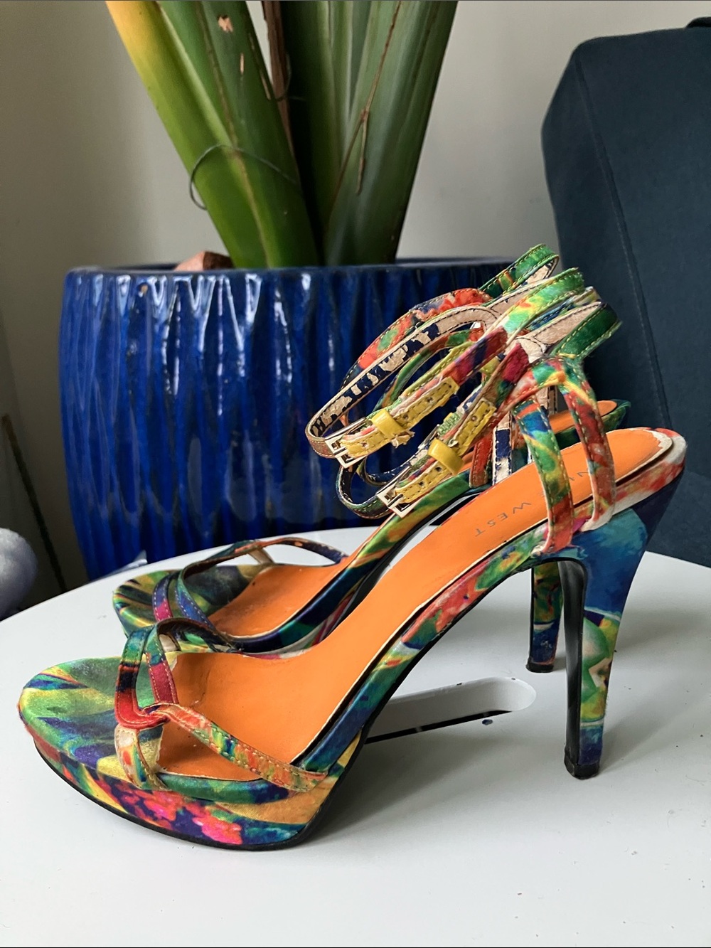 •Nine West• Skinny Platform Rainbow Heeled Strappy Sandal - Picture 3 of 9